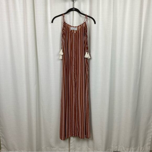 Anthropologie x Faithfull The Brand Brown Stripe Arietta Slip Maxi Dress Sz.L - Picture 6 of 16
